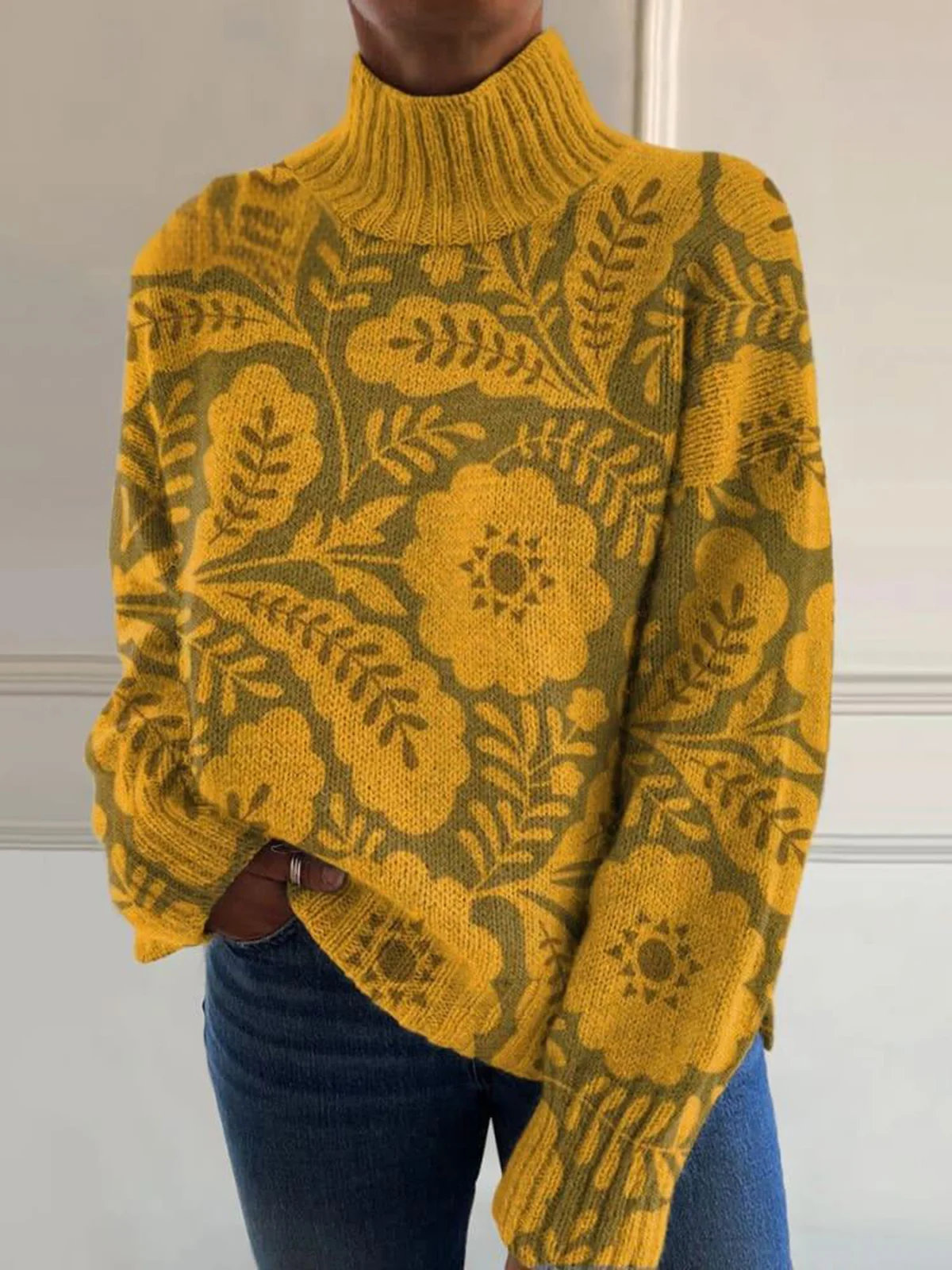 Wool/Knitting Loose Floral Casual Sweater