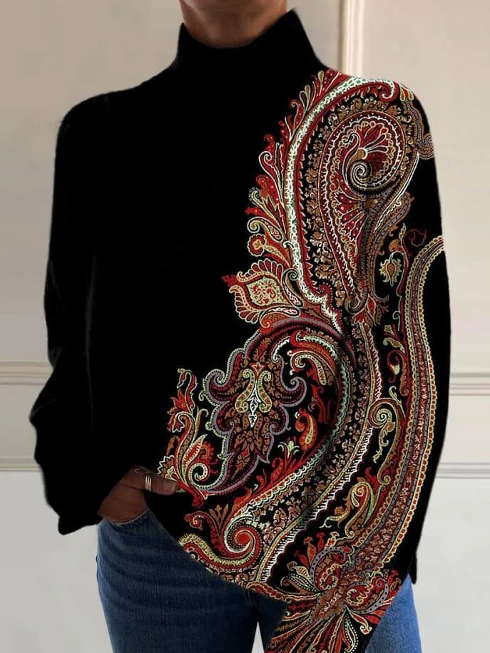 Vintage Ethnic Mock Neck Sweatshirt