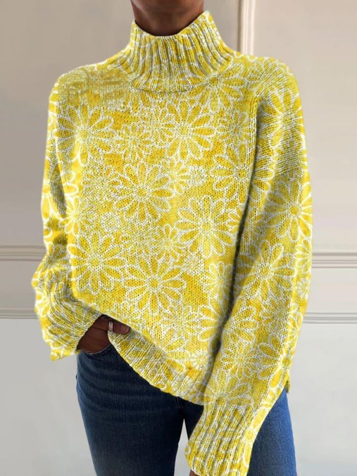 Wool/Knitting Loose Floral Casual Sweater