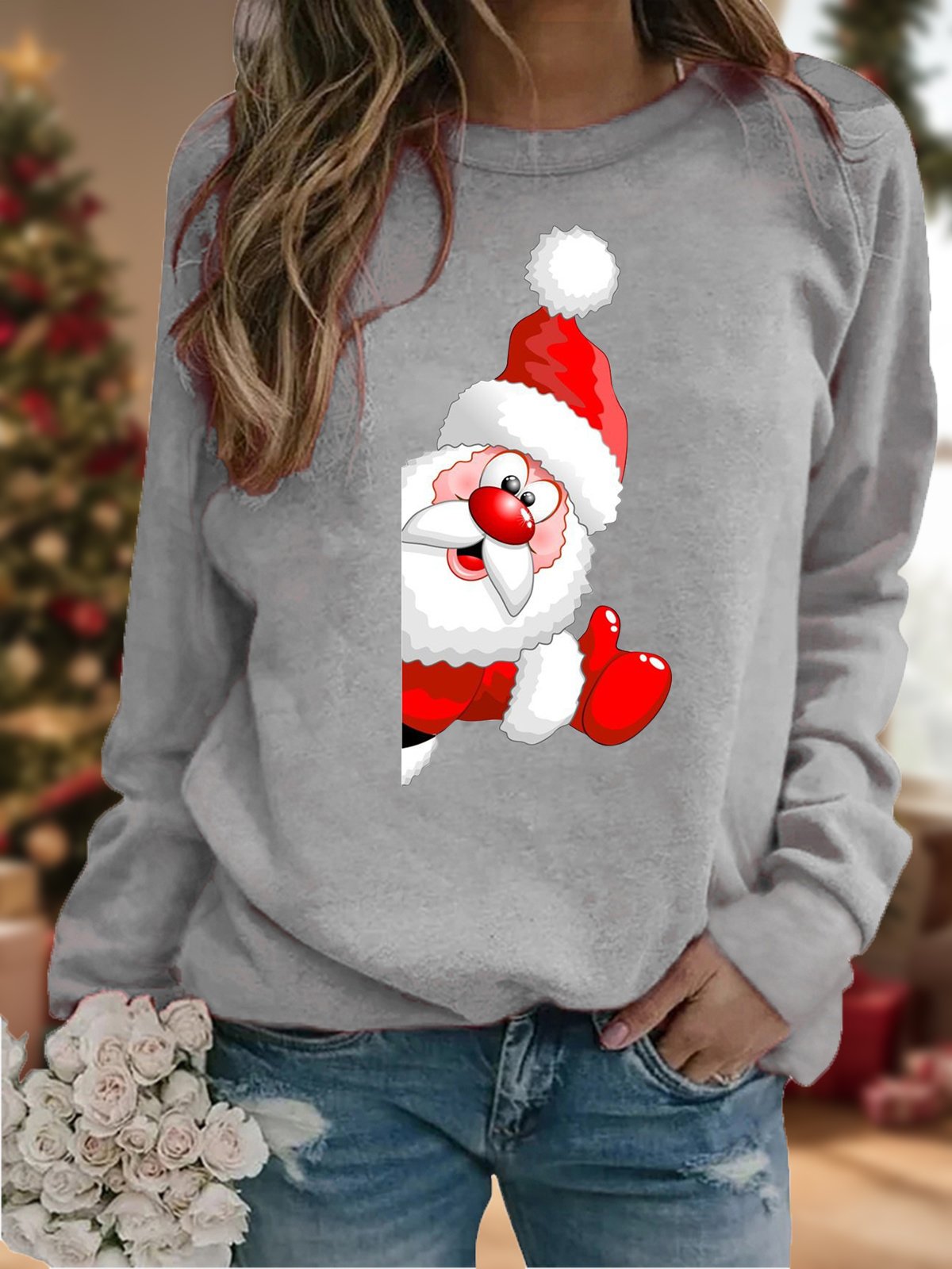 Crew Neck Casual Christmas Loose Sweatshirt