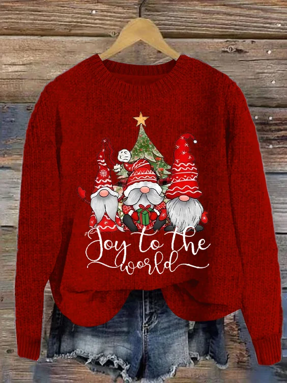 Joy To The World Gnome Christmas Crew Neck Knitted Sweater