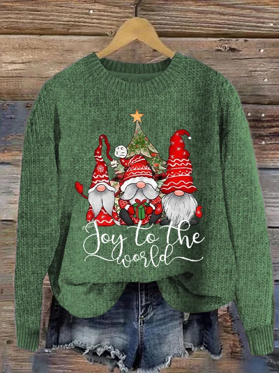 Joy To The World Gnome Christmas Crew Neck Knitted Sweater