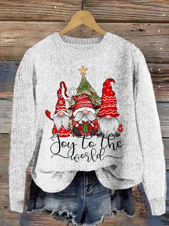 Joy To The World Gnome Christmas Crew Neck Knitted Sweater