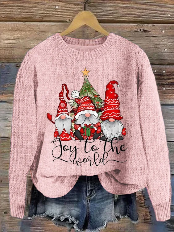 Joy To The World Gnome Christmas Crew Neck Knitted Sweater