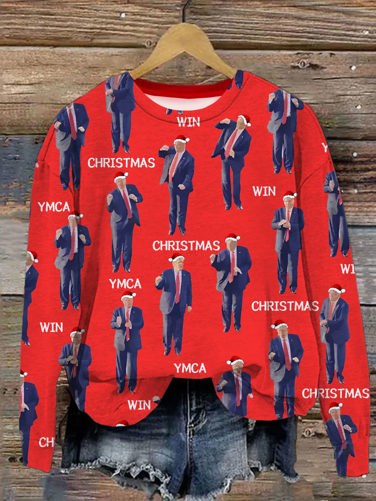 Make America Great Again Christmas Dance Cotton Casual Crew Neck Sweatshirt