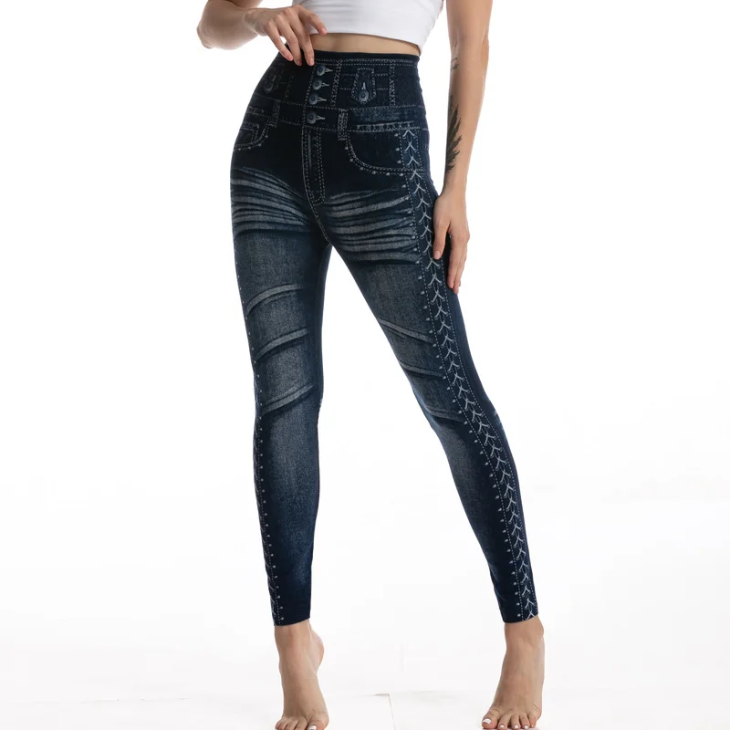 Denim Print Graphic Casual Leggings