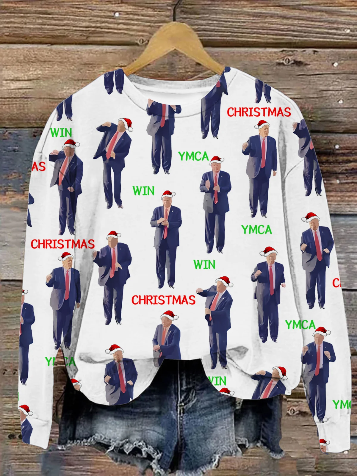 Make America Great Again Christmas Dance Cotton Casual Crew Neck Sweatshirt