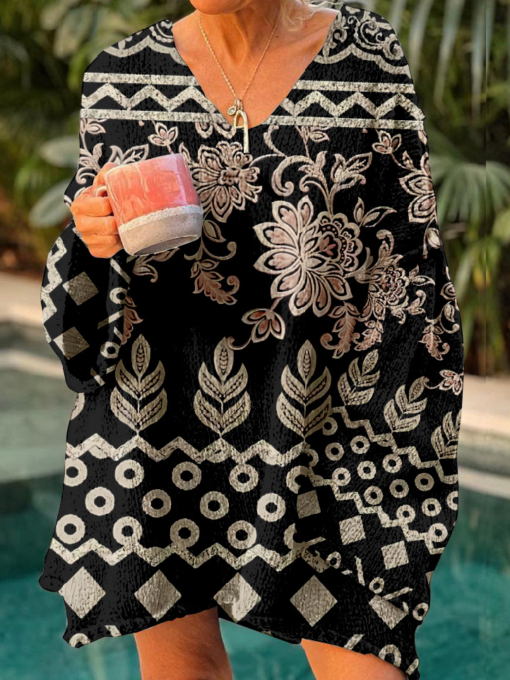 Casual Floral Loose Zipper Sweatshirt