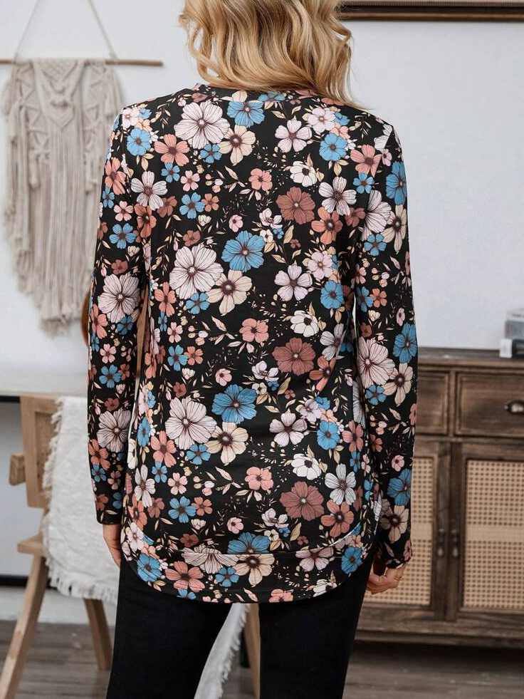 Floral Print Long Sleeve Crew Neck T-shirt