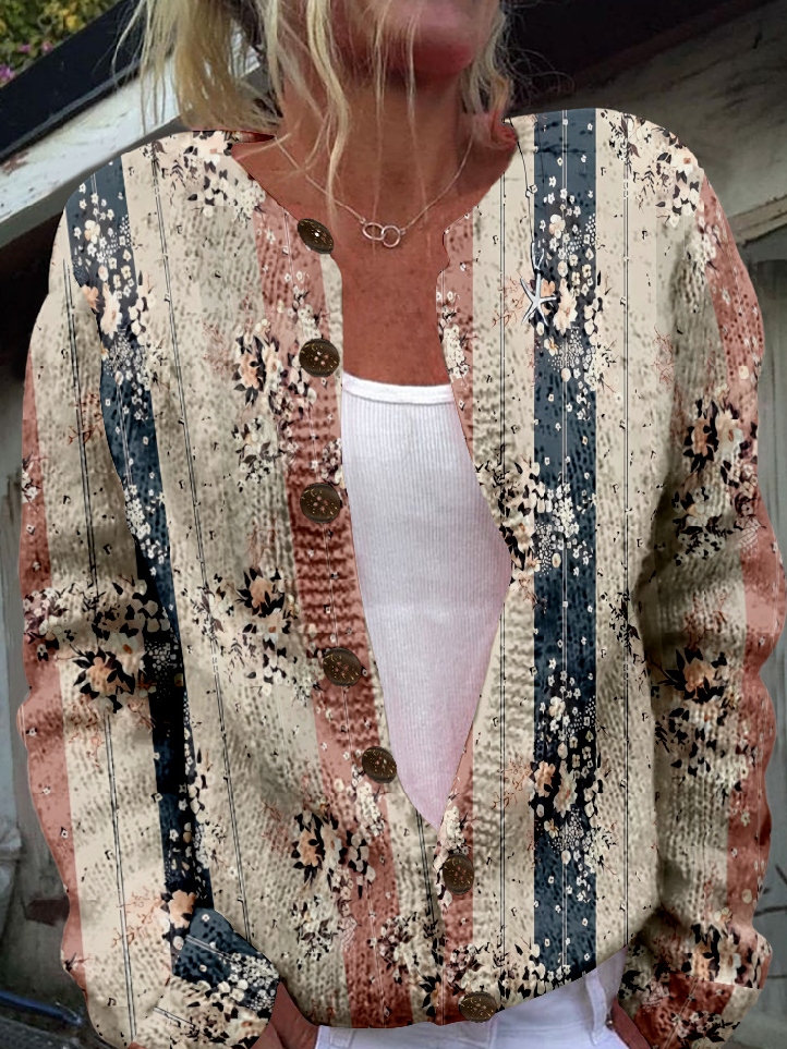 Crew Neck Casual Ethnic Loose Jacket