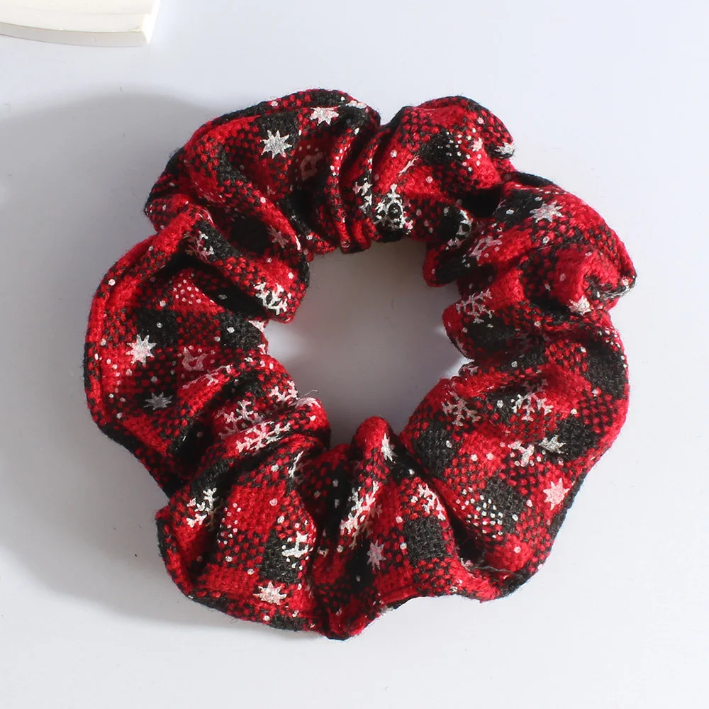 Christmas Snowflake Plaid Large Hair Tie Christmas Hair Rope Elastic