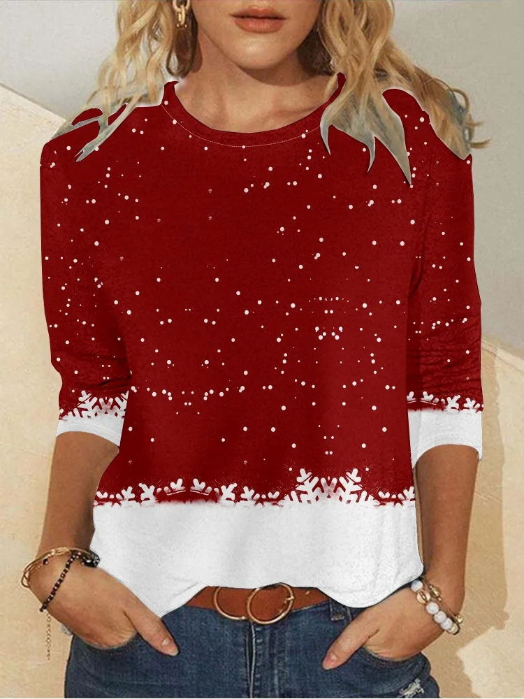 Ombre Christmas Snowflake Casual Long Sleeve Sleeve