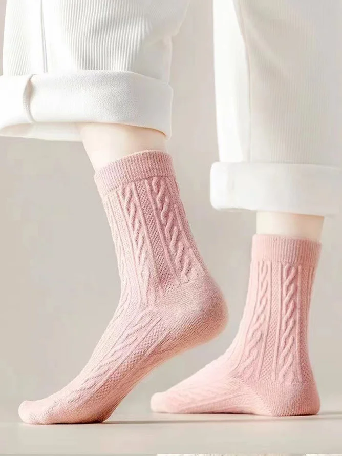 1pair Women High-Elastic Twist Mid-calf Socks