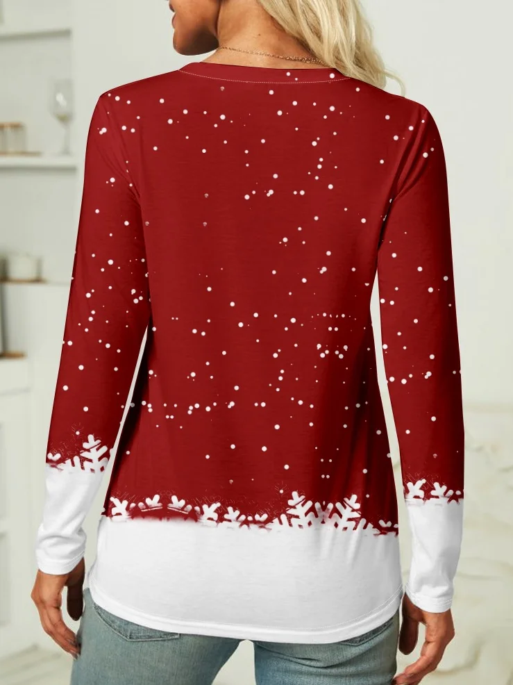 Ombre Christmas Snowflake Casual Long Sleeve Sleeve