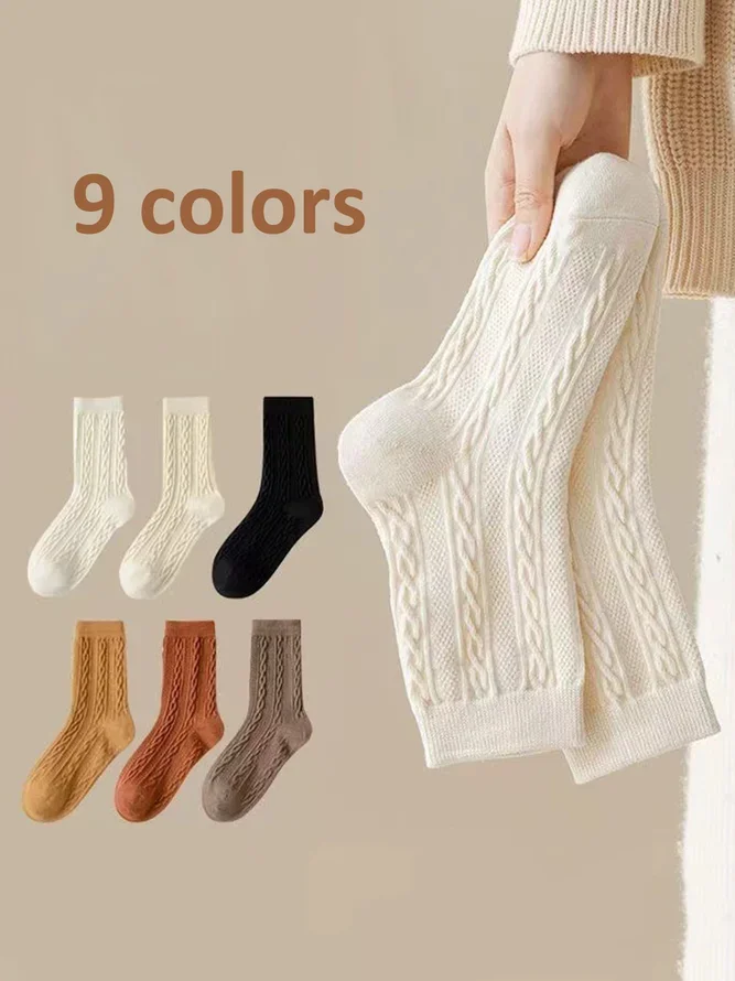 1pair Women High-Elastic Twist Mid-calf Socks