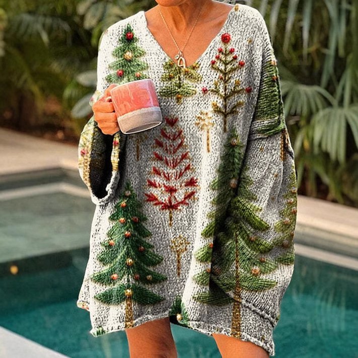 Casual Floral V Neck Loose Sweatshirt