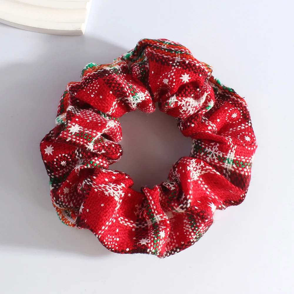 Christmas Snowflake Plaid Large Hair Tie Christmas Hair Rope Elastic