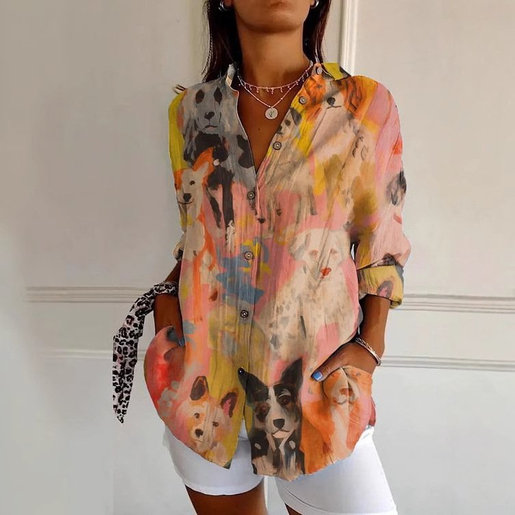 Casual Geometric Loose Shirt Collar Shirt