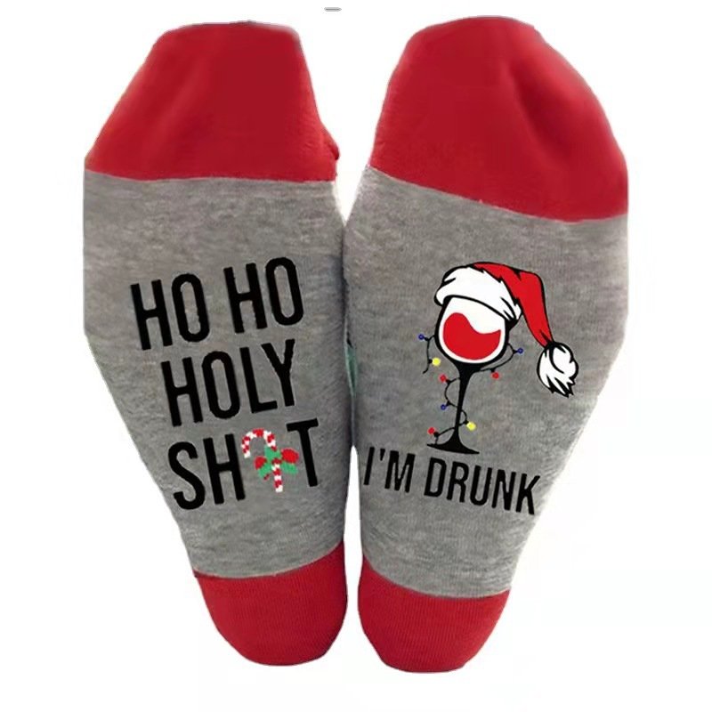 1pair Christmas Letters Goblet Men Mid-calf Socks