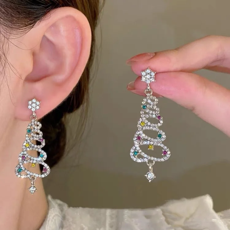 Christmas Tree Multicolor Rhinestone Dangle Earrings