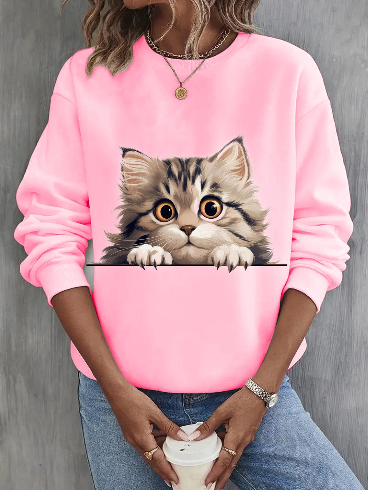 Cat Casual Crew Neck Sweatshirt