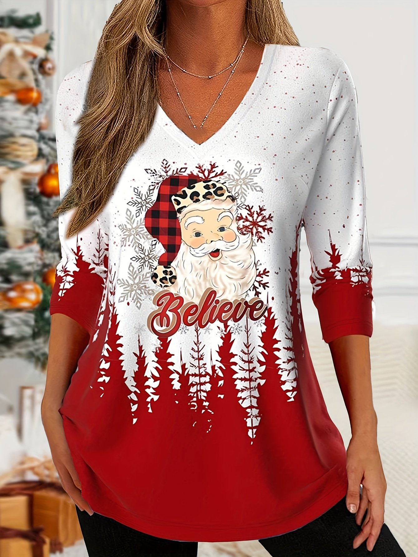 Loose V Neck Christmas Sexy T-Shirt