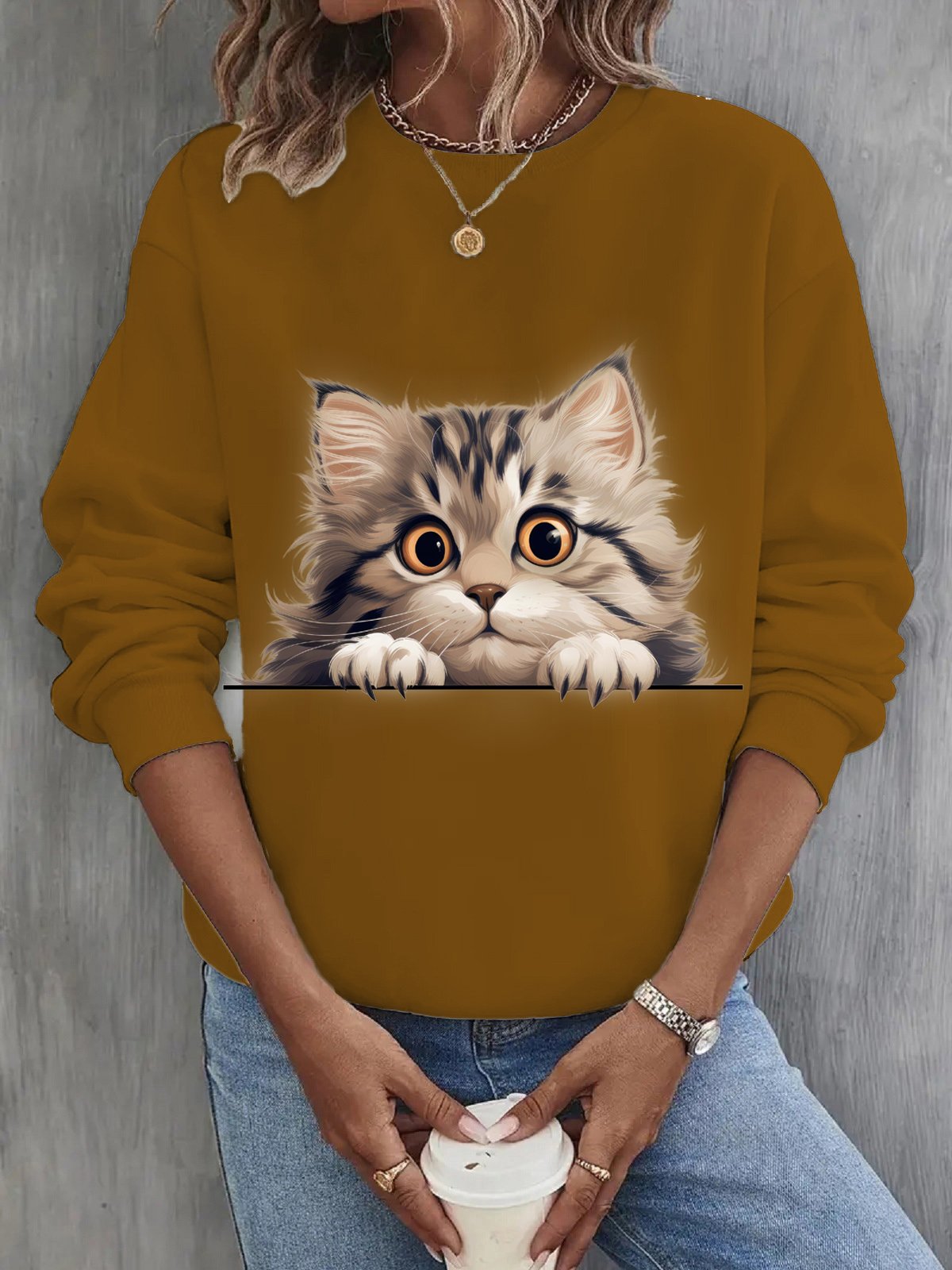 Cat Casual Crew Neck Sweatshirt