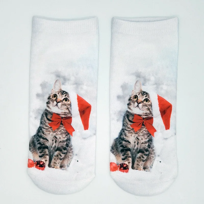 Christmas 3D Cat Pattern High Stretch Cotton Socks Festive Party Decorations