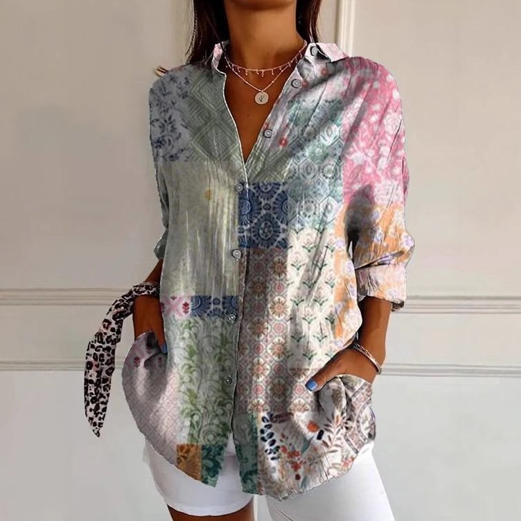 Loose Shirt Collar Geometric Casual Shirt