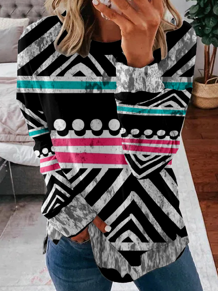 Loose Casual Multicolor Block Sweatshirt