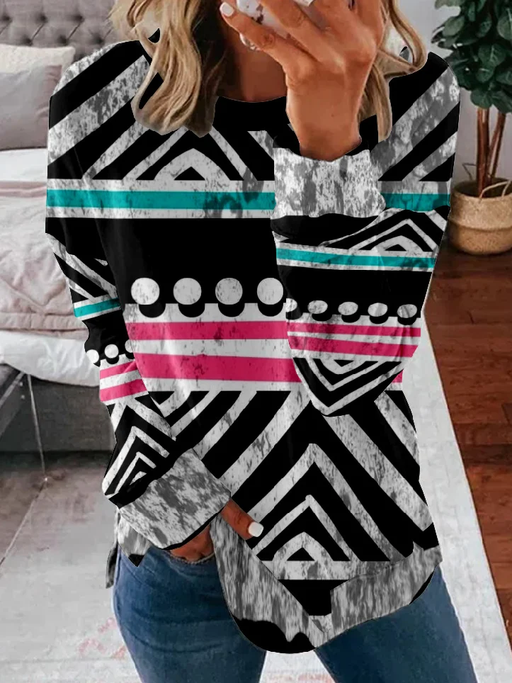 Loose Casual Multicolor Block Sweatshirt