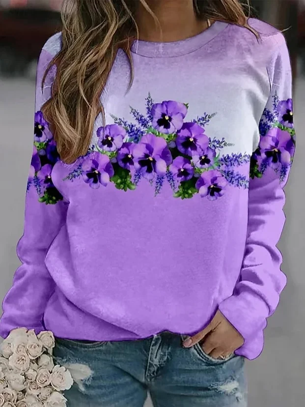 Floral Print Long Sleeve Crew Neck Sweatshirt