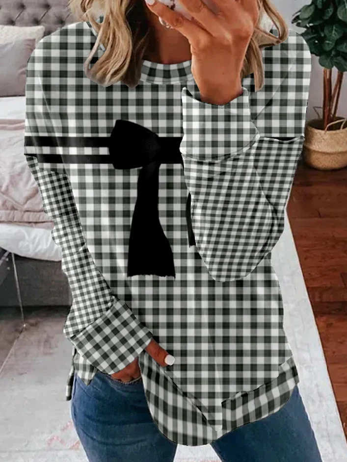 Plaid Loose Casual Sweatshirt