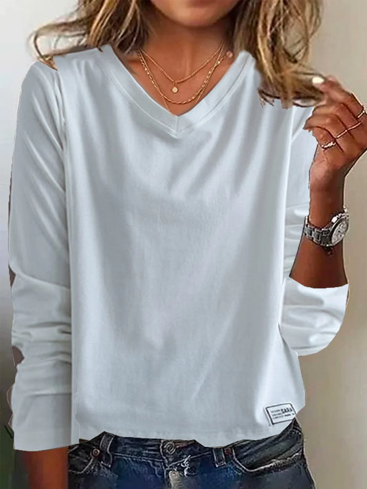 Loose Jersey V Neck Casual T-Shirt