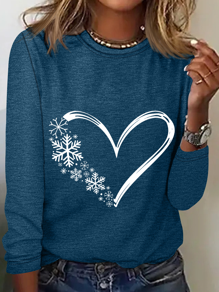 Snowflake Heart Christmas Casual Long Sleeve Shirt