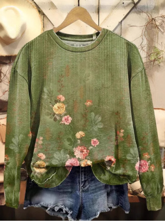 Ethnic Crew Neck Loose Casual Sweatshirt