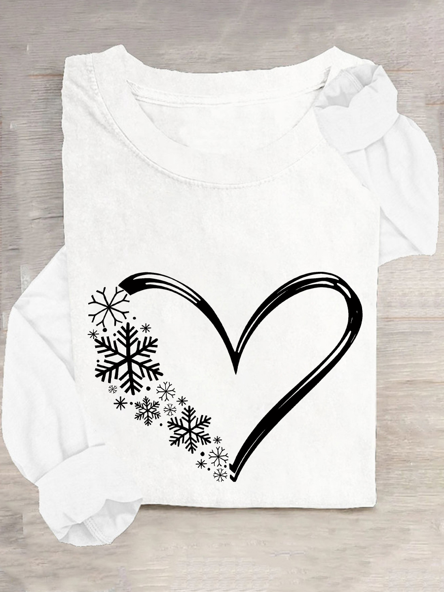 Snowflake Heart Christmas Casual Long Sleeve Shirt