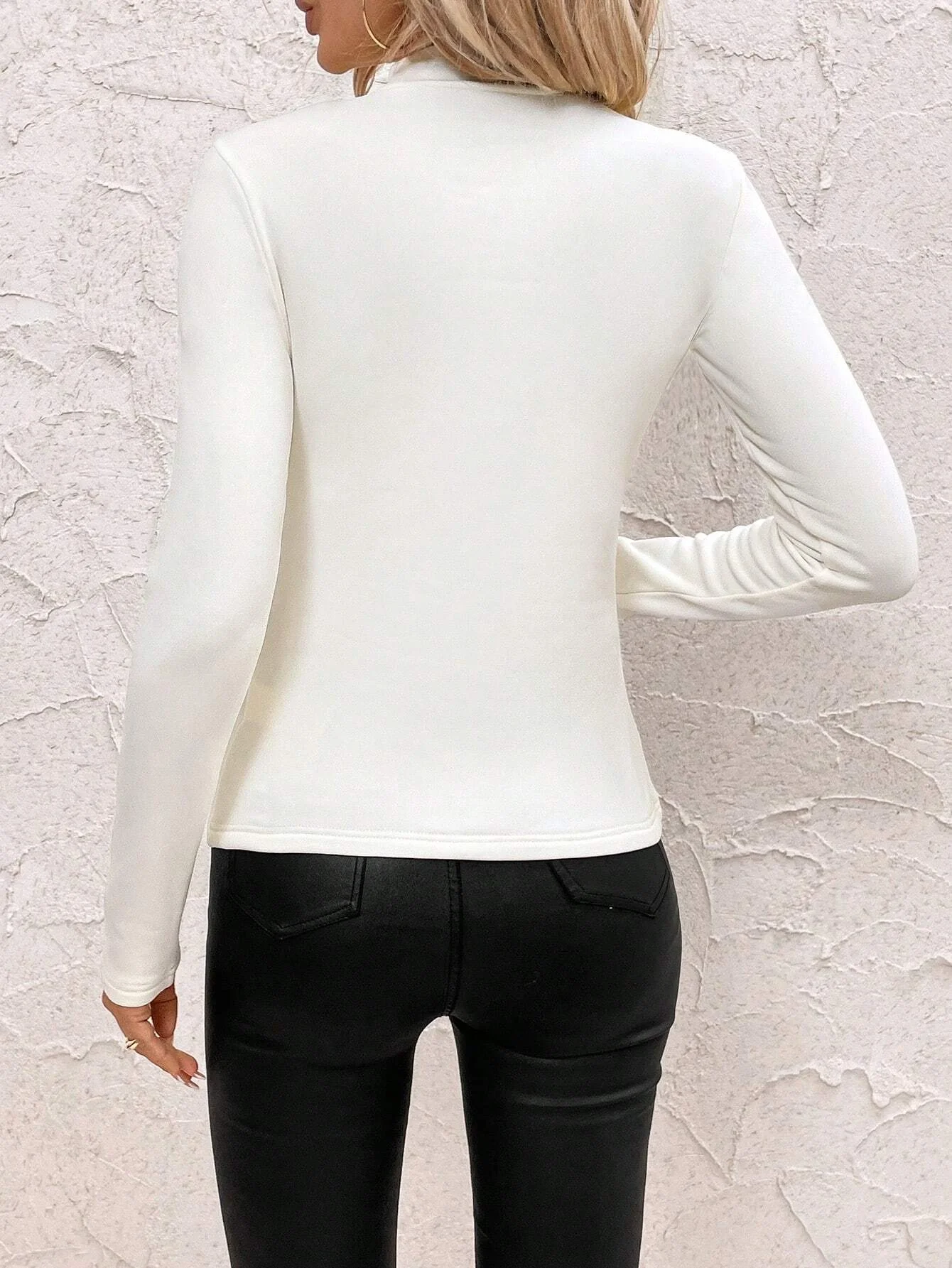 Women's Warm Knit Wool White Turtleneck Flannel T-Shirt