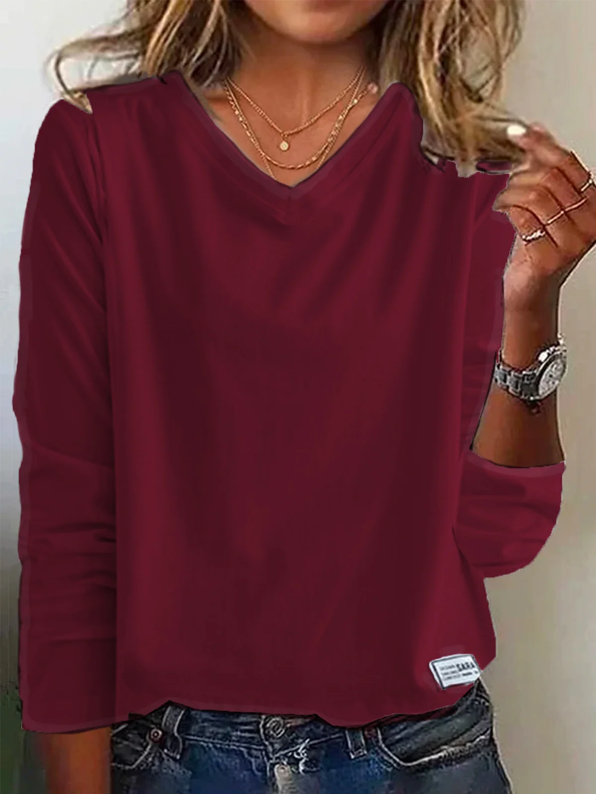 Loose Jersey V Neck Casual T-Shirt