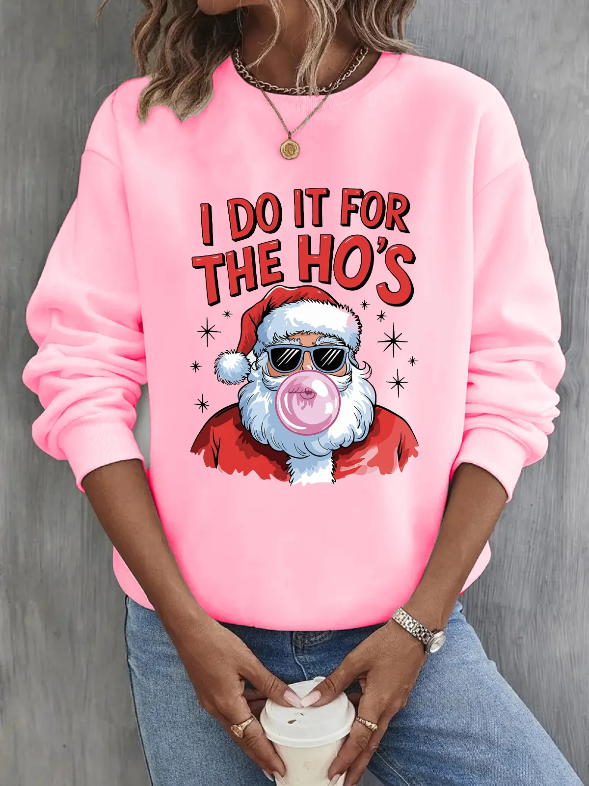 I Do It For The Ho Casual Loose Christmas Crew Neck Sweatshirt