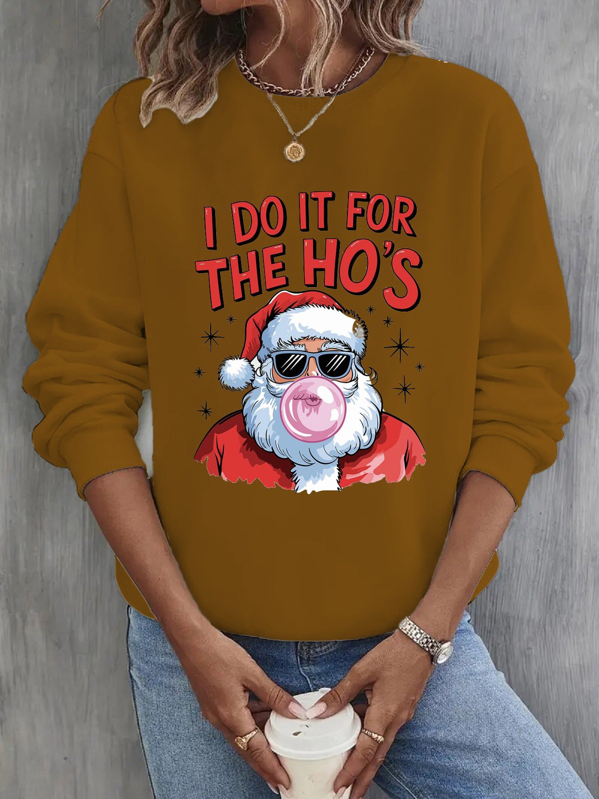 I Do It For The Ho Casual Loose Christmas Crew Neck Sweatshirt