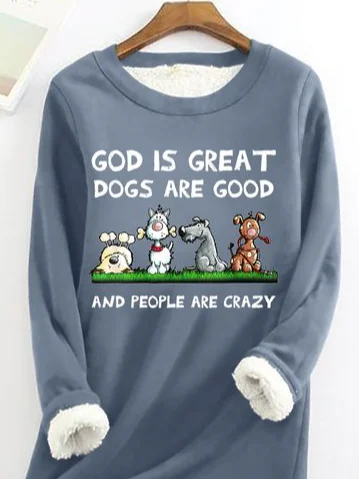 Crew Neck Casual Text Letters Loose Sweatshirt