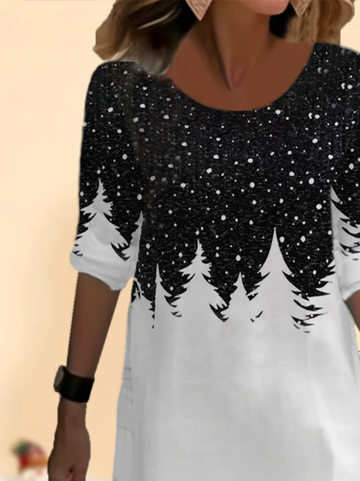 Abstract Print Casual Round Neck Long Sleeve Dress