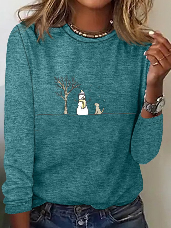 Christmas Snowman Casual Long Sleeve Shirt