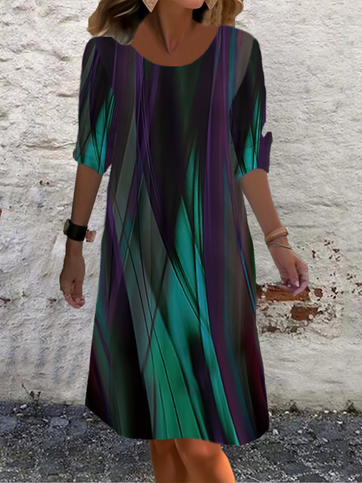 Abstract Print Casual Round Neck Long Sleeve Dress