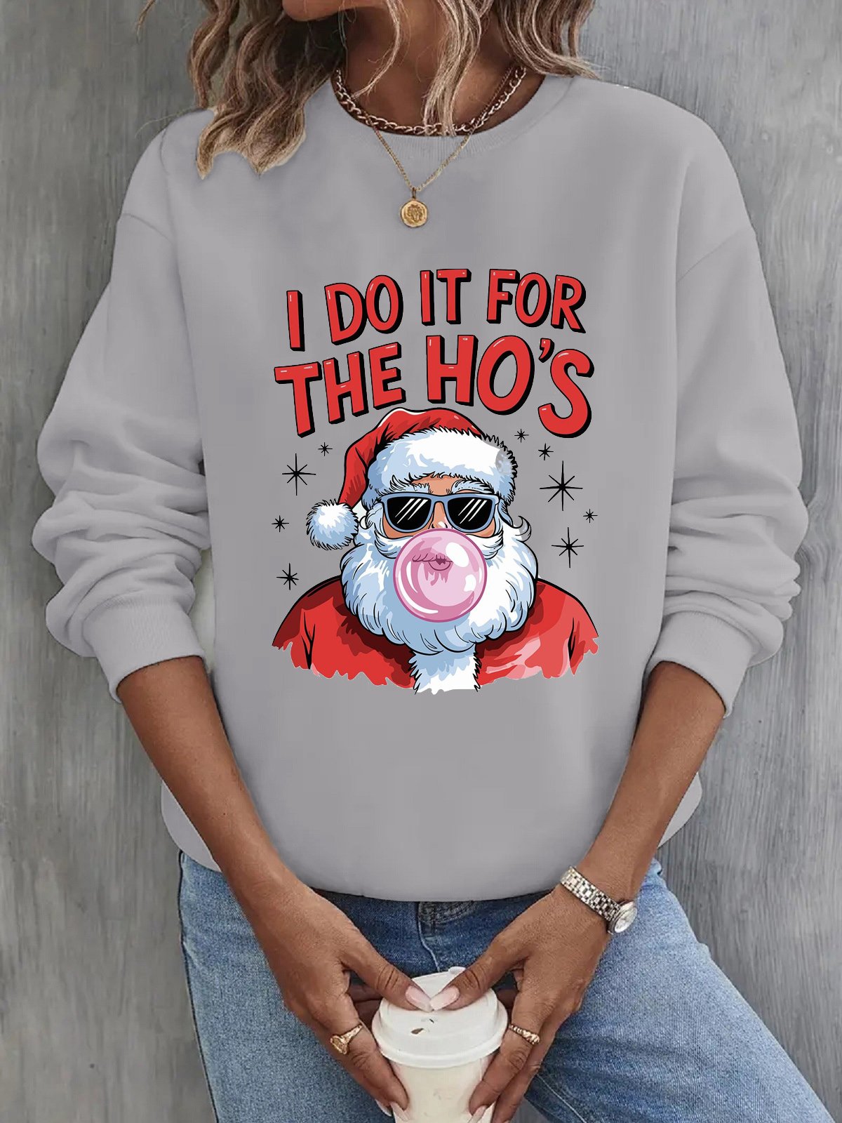 I Do It For The Ho Casual Loose Christmas Crew Neck Sweatshirt