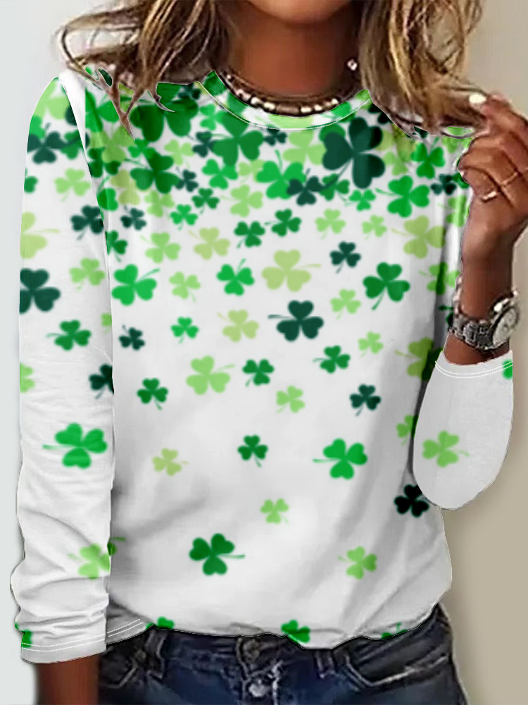 Casual Four-Leaf Clover Jersey T-Shirt