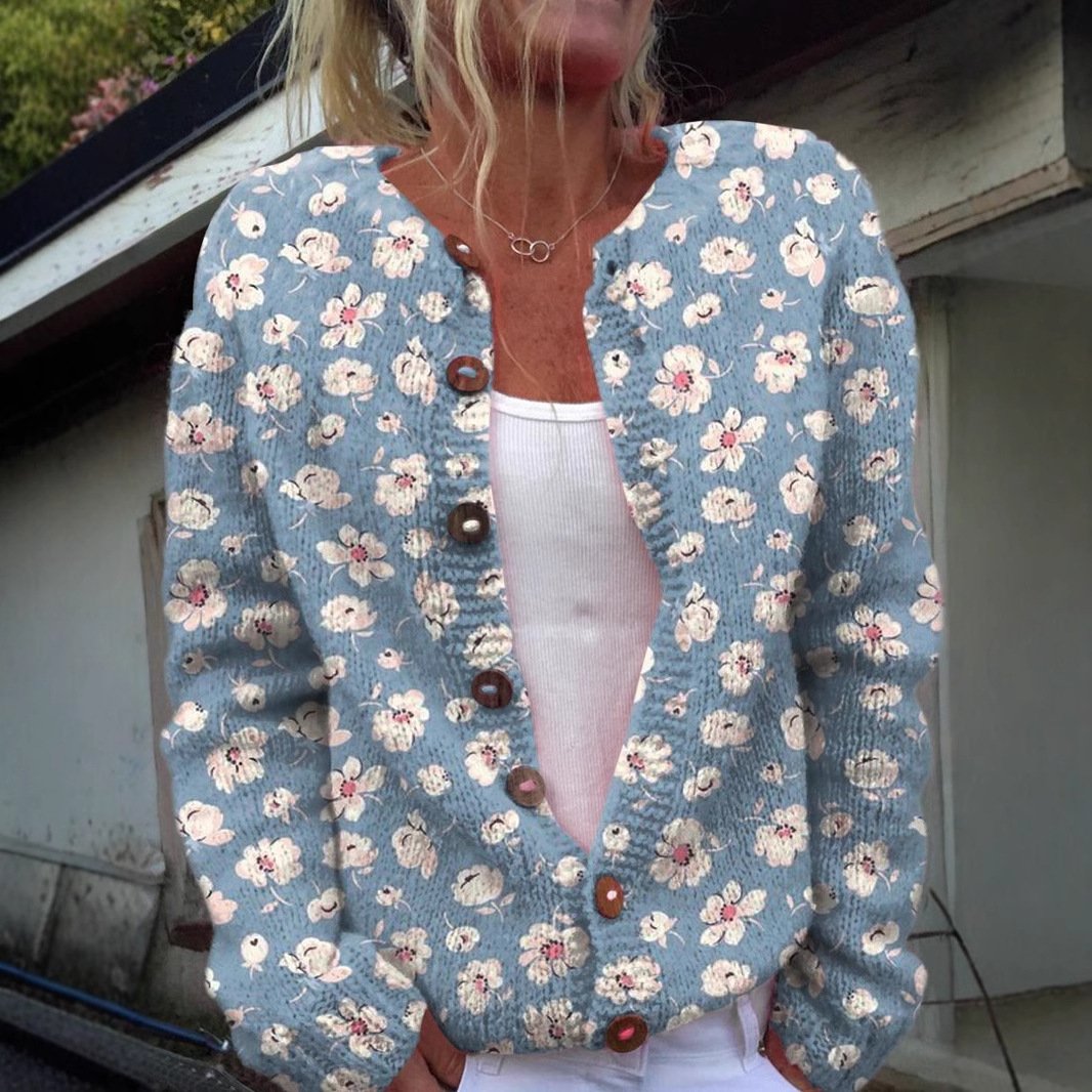 Casual Floral Crew Neck Loose Jacket