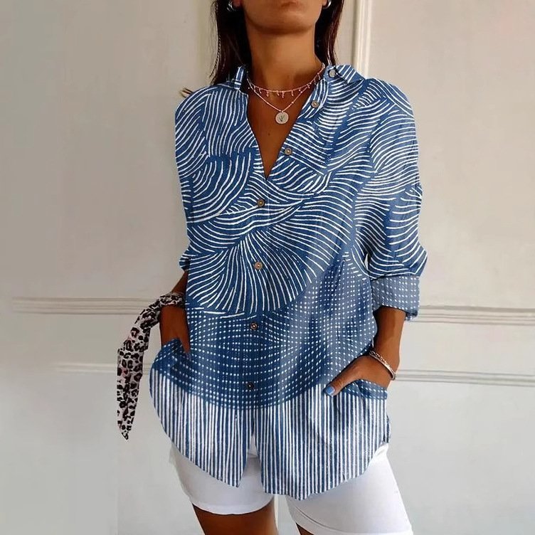 Casual Loose Geometric Shirt Collar Shirt