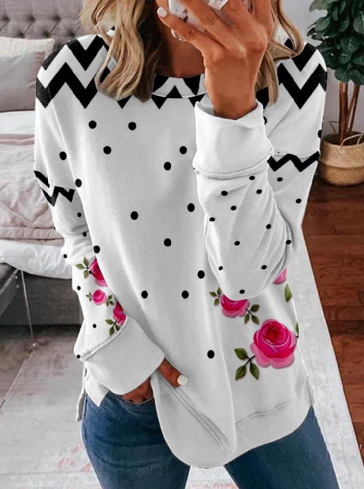 Casual Multicolor Block Crew Neck Loose Sweatshirt